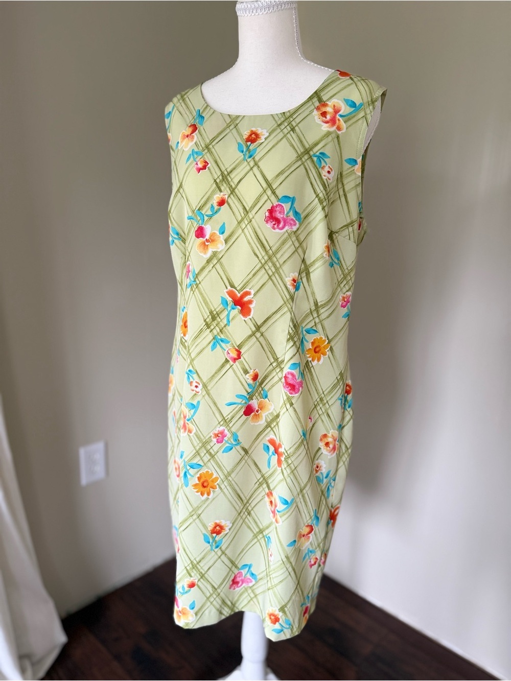 Vintage Floral Dress Kathi Lee Collection Green Orange Pink Blue Blooms Size 12 - Picture 3 of 6